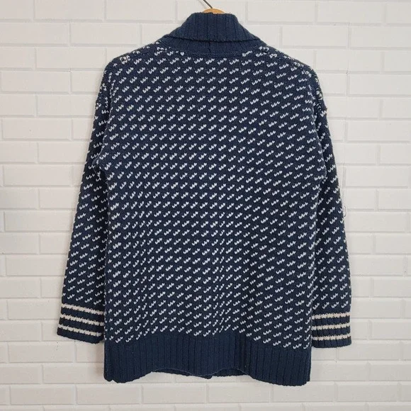 L.L. Bean navy blue shawl neck cardigan lambswool size M/L cottagecore academia - Picture 5 of 7